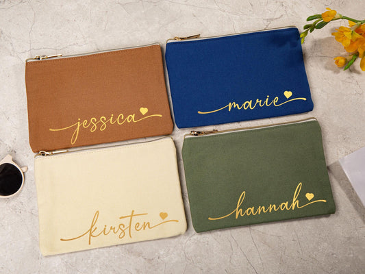 Personalized Canvas Makeup Bag, Name Cosmetic Bag, Bridesmaid Makeup Bags, Holiday Hosting Gift, Bachelorette Party Gifts,Bridesmaid Gifts