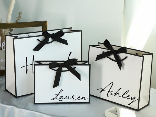 Custom Name Gift Bags, Wedding Gift Bags, Bridesmaid Gift Bags, Thank You Gift Bags, Birthday Gift Bags, Ribbon Tie Rope Gift Bags