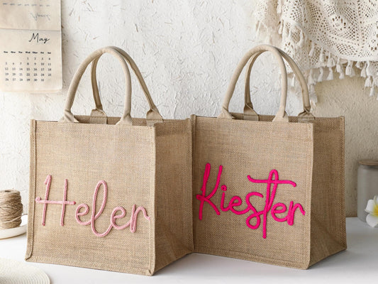 Personalized Burlap Bags, Custom Name Jute Bag, Bridesmaid Gift Bags, Bachelorette Party Favors, Monogram Beach Tote Bag, Wedding Gifts Bag