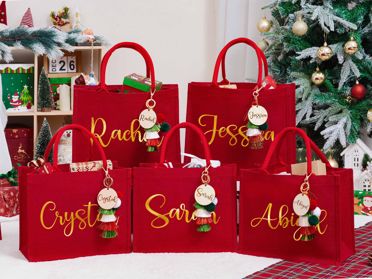 Personalized Christmas Gift Bags,Red Burlap Christmas Gift Bag,Christmas Party Bags,Christmas Sacks,Holiday Party Favors,Christmas Eve Gifts