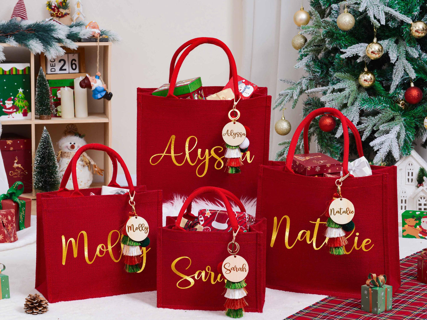 Personalized Christmas Gift Bags,Red Burlap Christmas Gift Bag,Christmas Party Bags,Christmas Sacks,Holiday Party Favors,Christmas Eve Gifts
