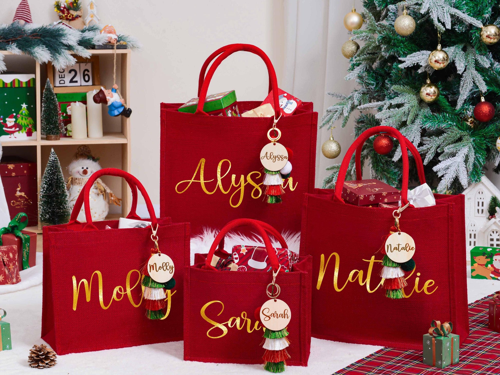 Personalized Christmas Gift Bags,Red Burlap Christmas Gift Bag,Christmas Party Bags,Christmas Sacks,Holiday Party Favors,Christmas Eve Gifts