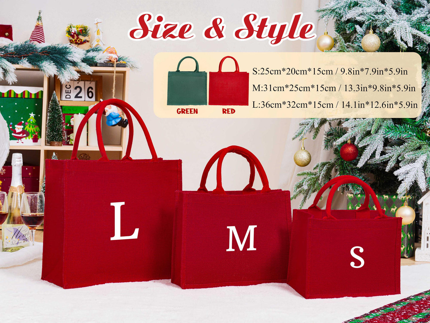 Personalized Christmas Gift Bag & Charm,Red Burlap Gift Bags,Christmas Party Bags,Christmas Sacks,Holiday Party Favors,Christmas Eve Gifts