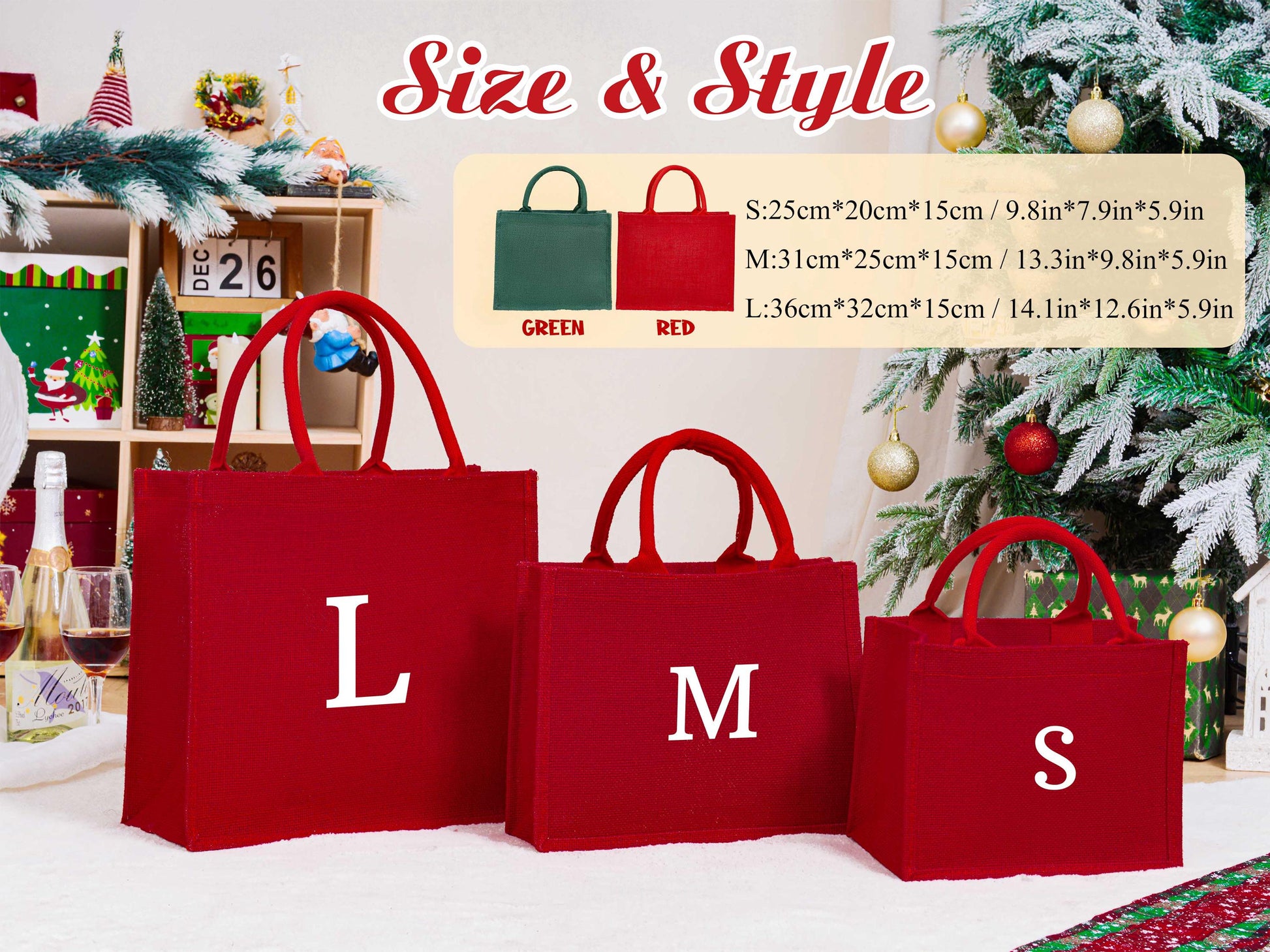 Personalized Christmas Gift Bag & Charm,Red Burlap Gift Bags,Christmas Party Bags,Christmas Sacks,Holiday Party Favors,Christmas Eve Gifts
