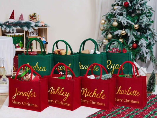 Personalized Christmas Gift Bags,Red Burlap Christmas Gift Bag,Christmas Party Bags,Christmas Sacks,Holiday Party Favors,Christmas Eve Gifts
